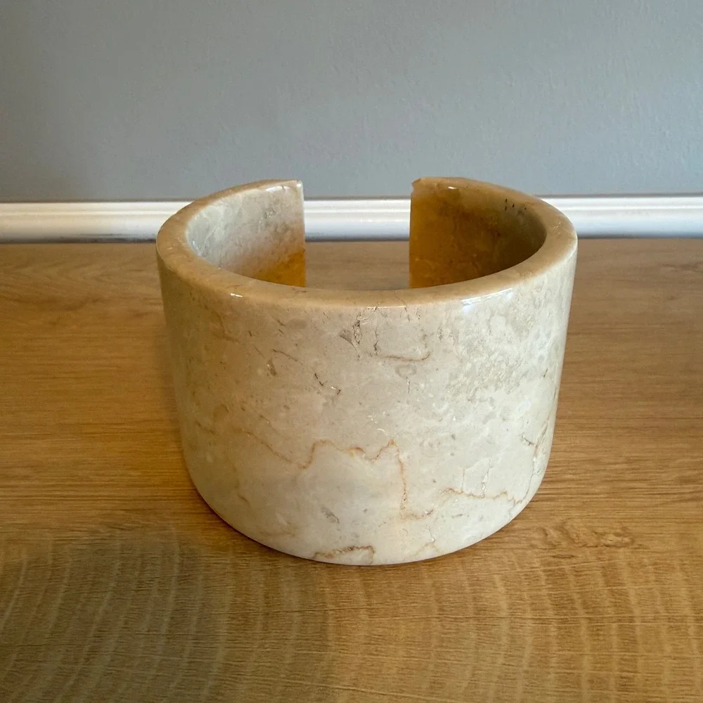 Vintage‎ Marble Coaster Napkin Holder Beige Cream Natural Stone Round Organizer